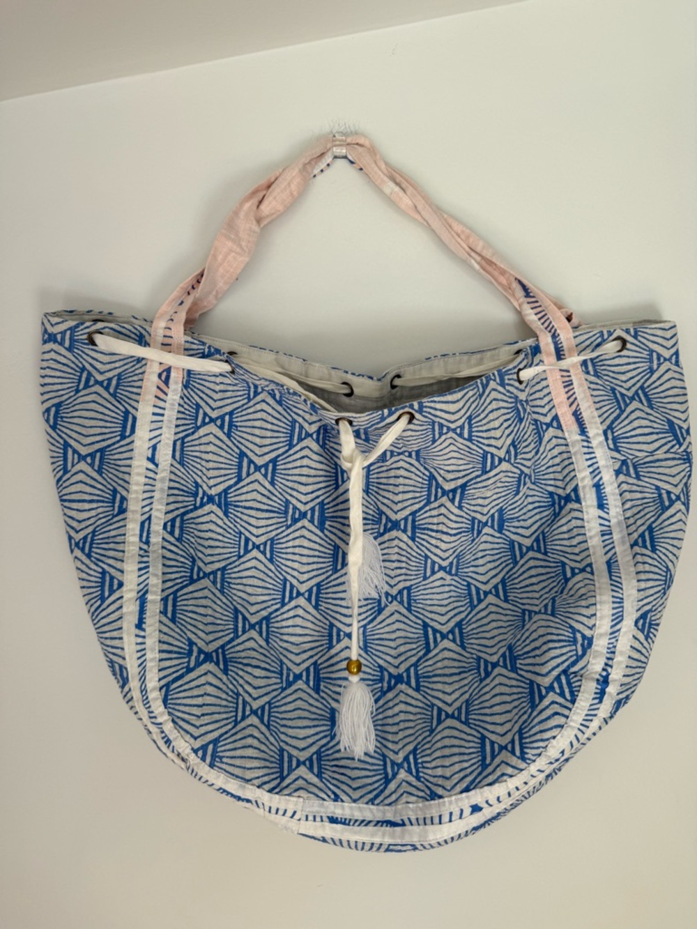 Karma Highway Blue & White Beach Tote Bag Quilted Boho Large Carryall